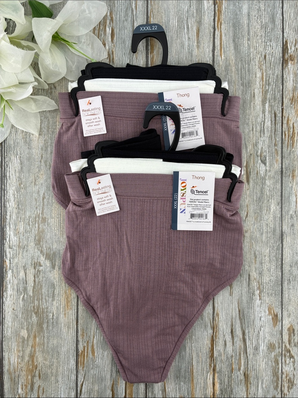Women’s Ribbed Modal Thong Panties Underwear 2, 3-Packs Size XXXL